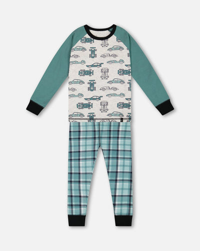 Pyjama deux pièces en coton biologique Motif voitures vertes
