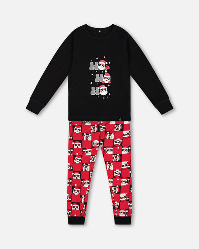 Pyjama deux pièces en coton biologique, rouge imprimé Père Noël