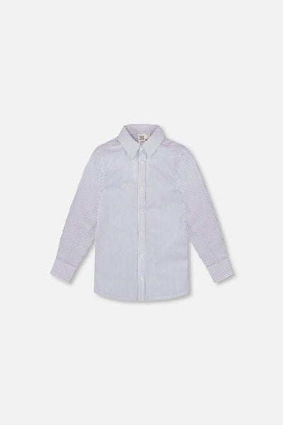 Chemise boutonnée à manches longues rayée bleu marine