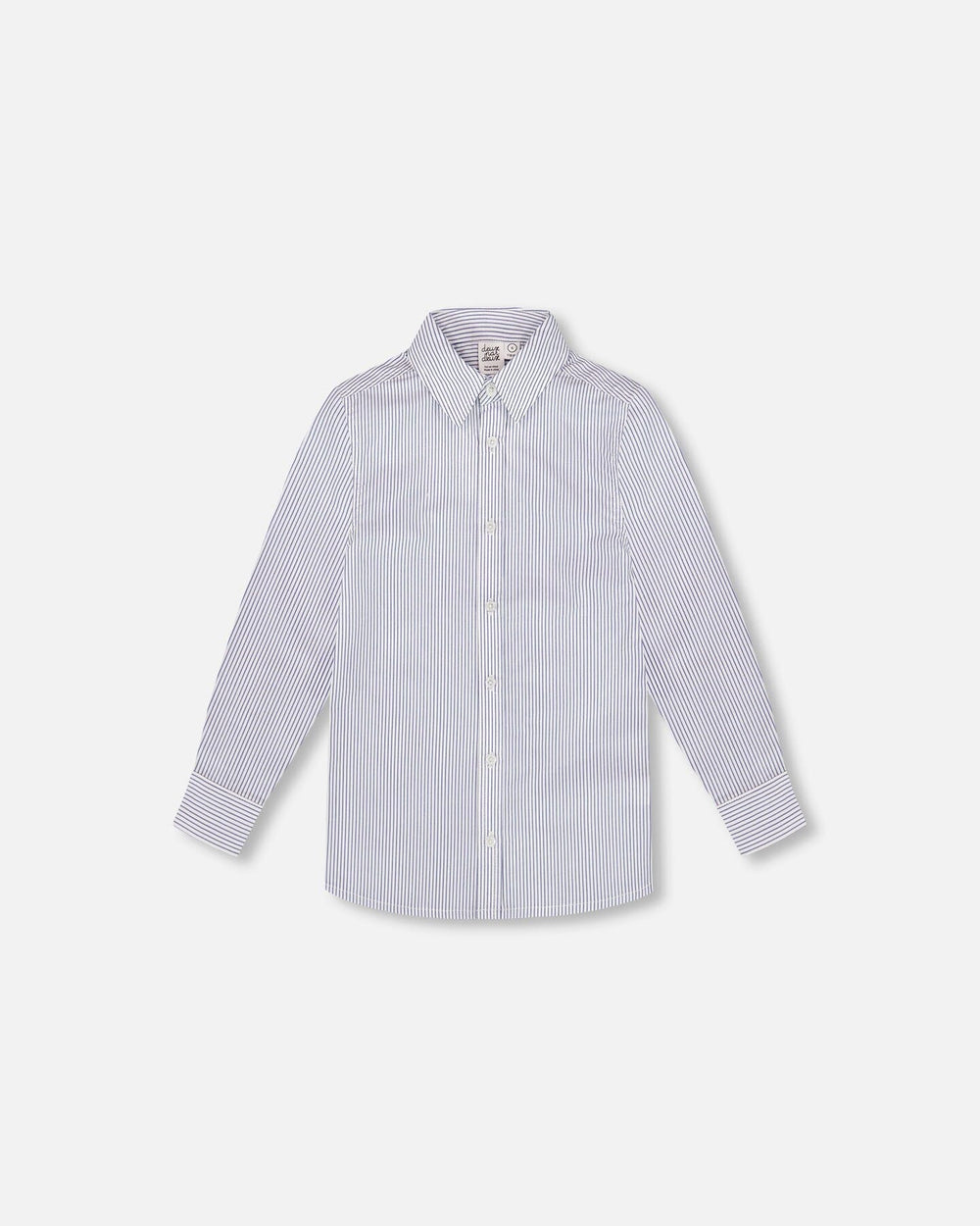 Chemise boutonnée à manches longues rayée bleu marine