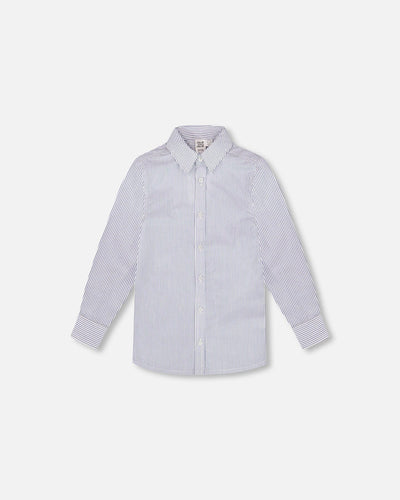 Long Sleeve Button Down Shirt Navy Blue Stripes