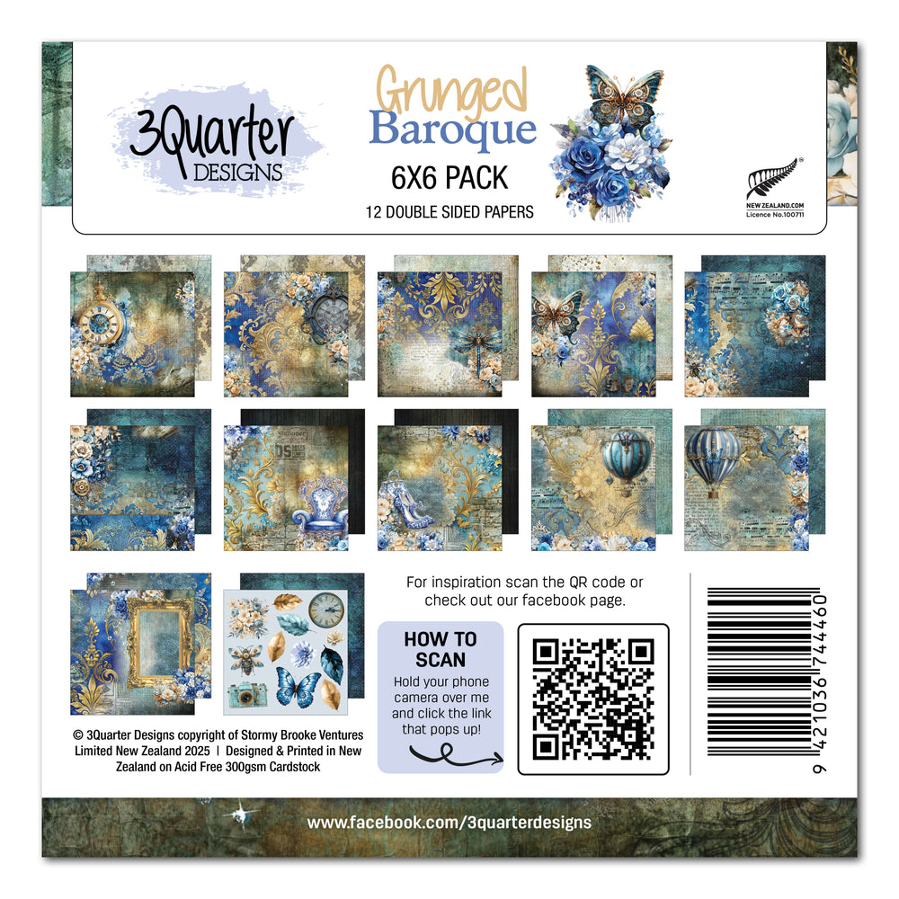 Pack de papier Grunged Baroque 6x6 par 3Quarter Designs