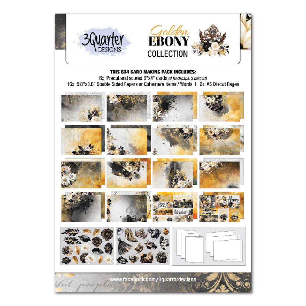 3Quarter Designs Golden Ebony Lot de 6x4 cartes