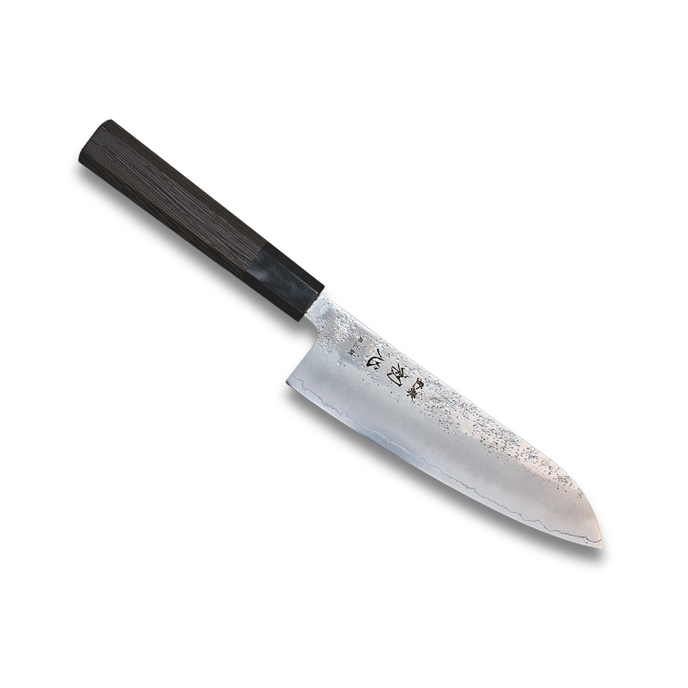 Couteau Santoku Ginrei Silver 3 couches Nashiji, manche en wengé 170mm