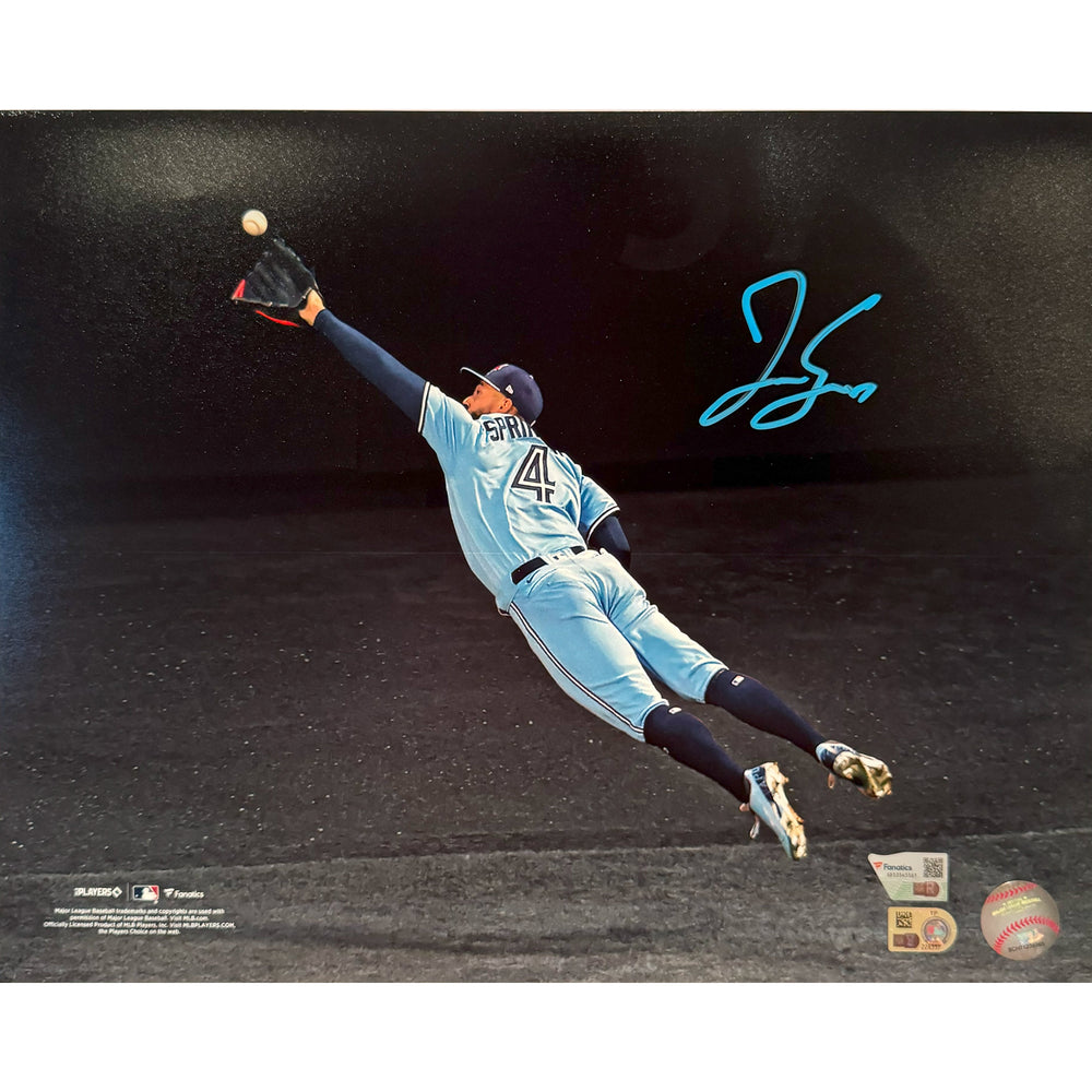 George Springer Photo 11x14 Autographé Toronto Blue Jays, Plongeon Spectaculaire