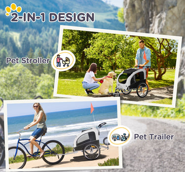Aosom Elite II Dog Bike Trailer 2-In-1 Pet Stroller Cart Bicycle Wagon Cargo Carrier Attachment for Travel, White