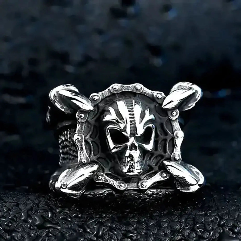 Bague GoSteel chaîne et tête de mort pour homme
