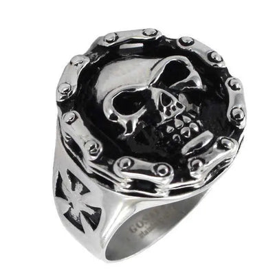 Bague Gothique Crâne GoSteel pour Homme avec Chaîne de Vélo