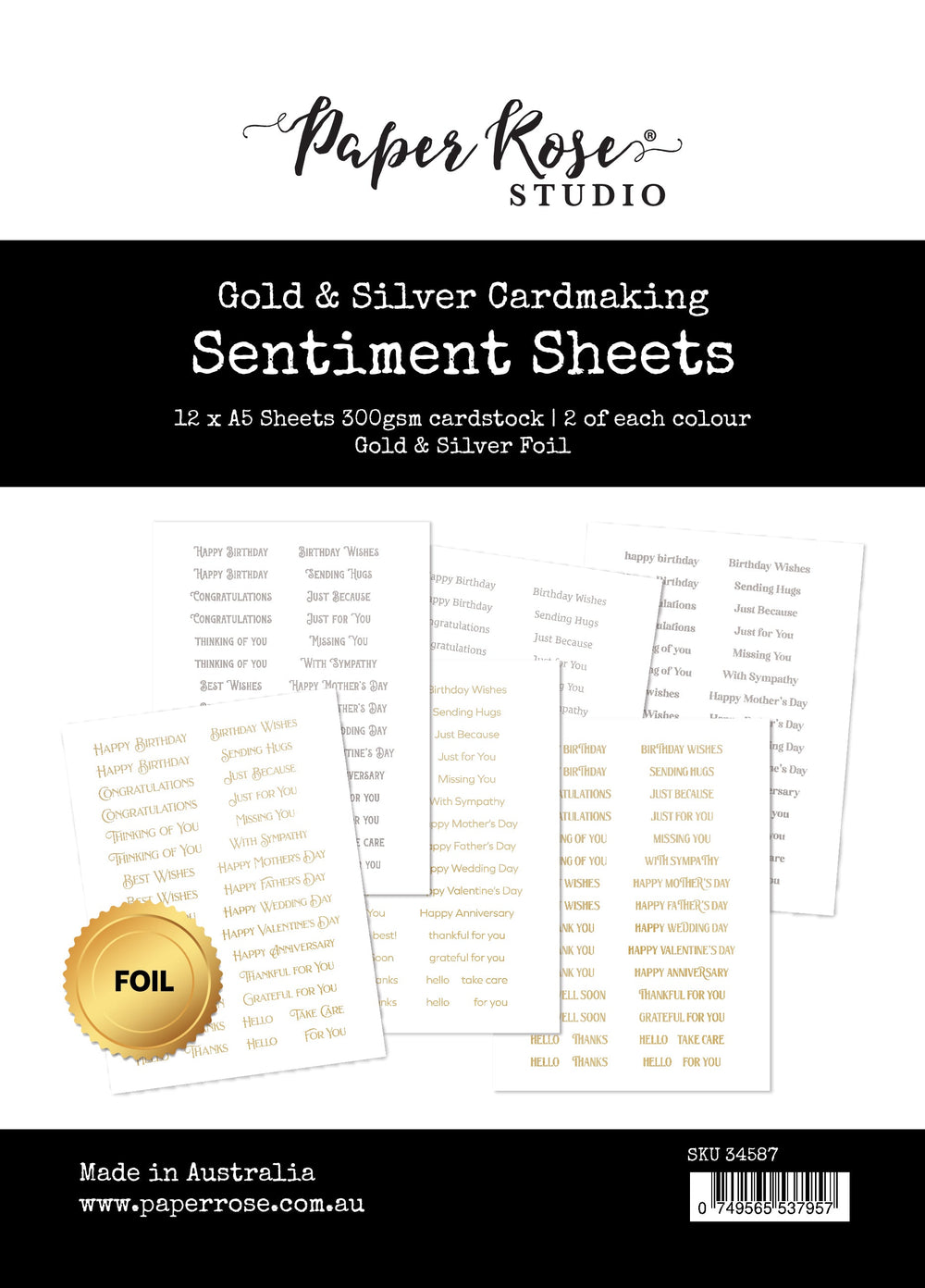 Cardmaking Sentiments Gold & Silver Foil 34587 — Ecstasy Crafts