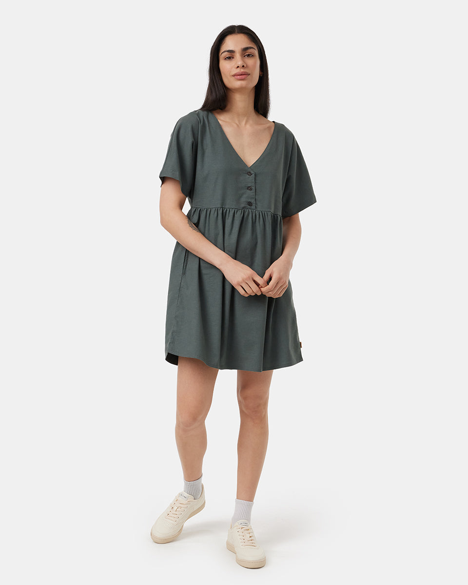 Robe évasée à boutons en chanvre