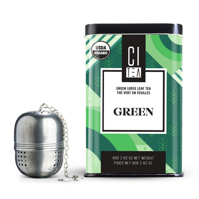 Thé vert biologique en feuilles avec boule à thé - 80g