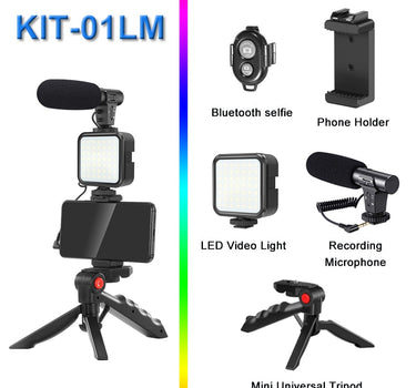 MAMEN Phone DSLR Camera Vlog Tripod Vlogging Kit with Remote Control Microphone LED Light for Smartphone Interview Live YouTube
