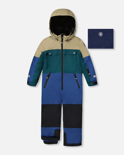 Combinaison de Neige Une Pièce à Blocs de Couleurs Bleu Marine