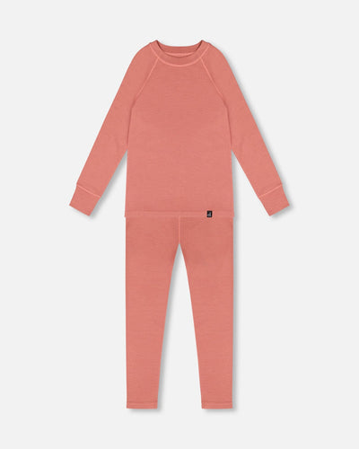 Ensemble couche de base en laine mérinos rose poudré