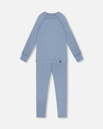 Merino Wool Base Layer Set Blue Gray