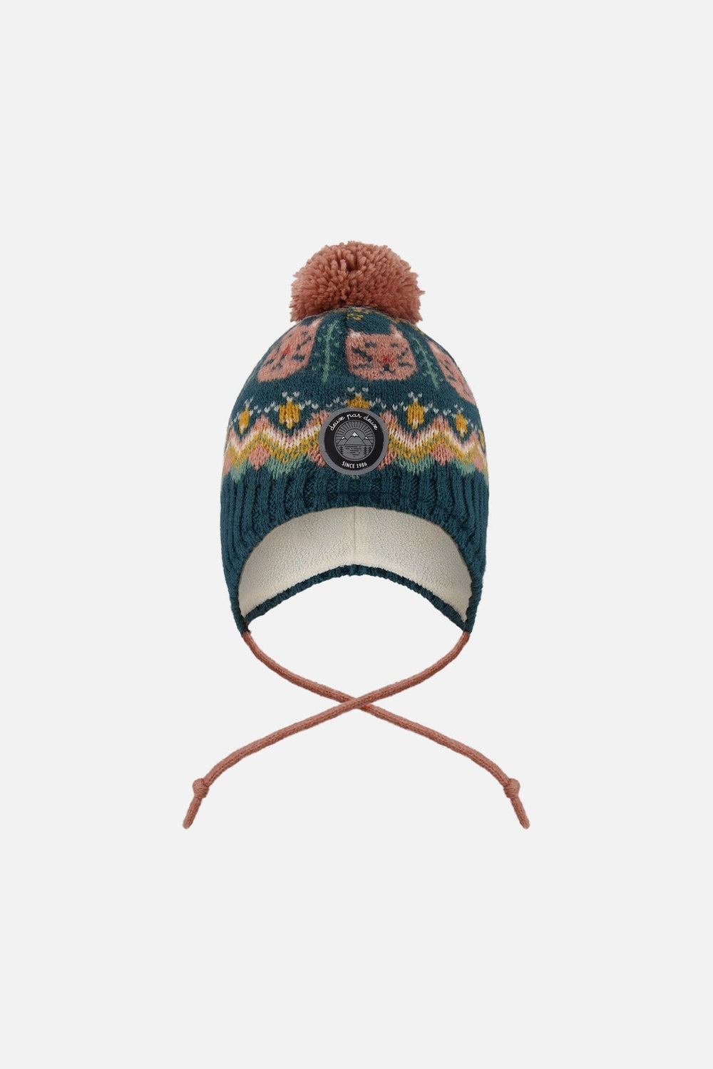 Lined Peruvian Knit Pompom Hat Green And Pink