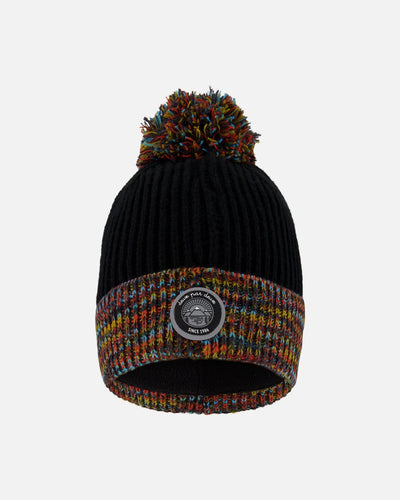 Bonnet d'hiver en maille doublé avec pompon noir et multicolore