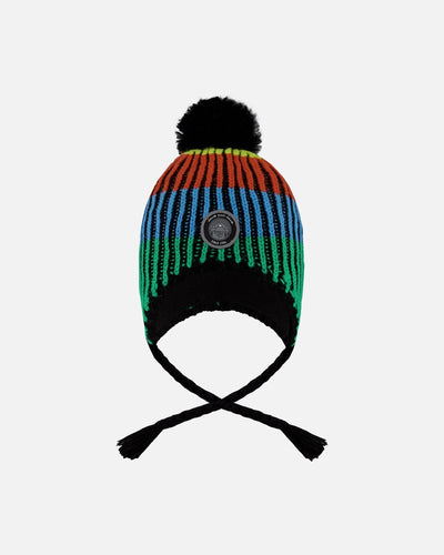 Bonnet d'hiver péruvien tricoté doublé avec pompon multicolore