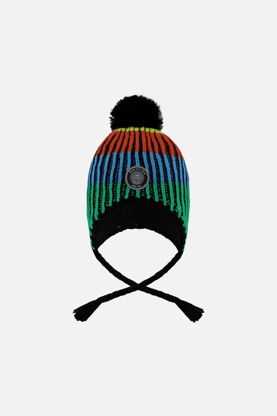 Lined Peruvian Knit Winter Hat With Pompom Multicolor