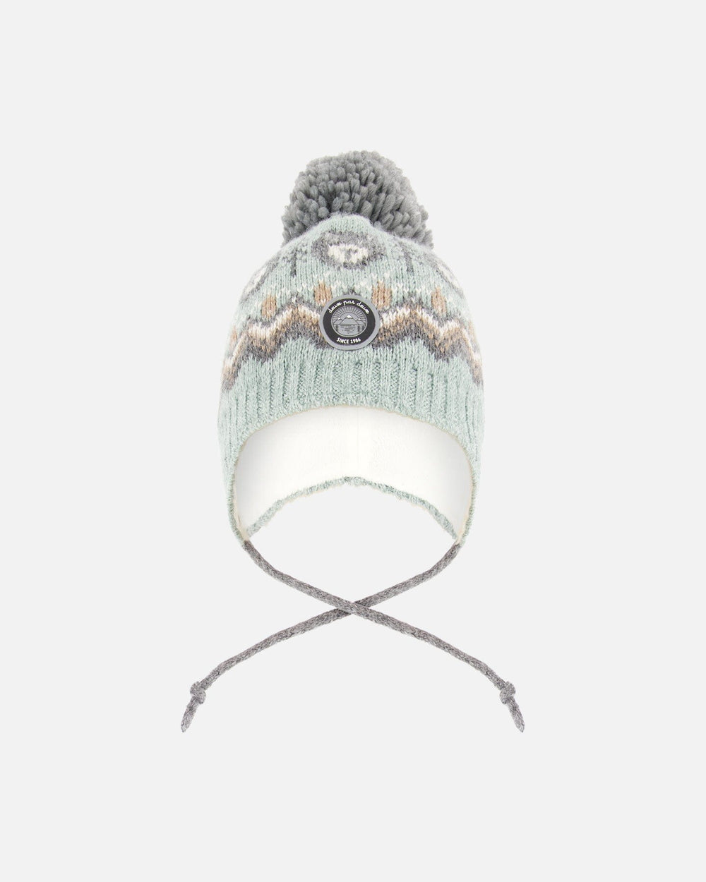Lined Peruvian Knit Pompom Hat Gray And Sage