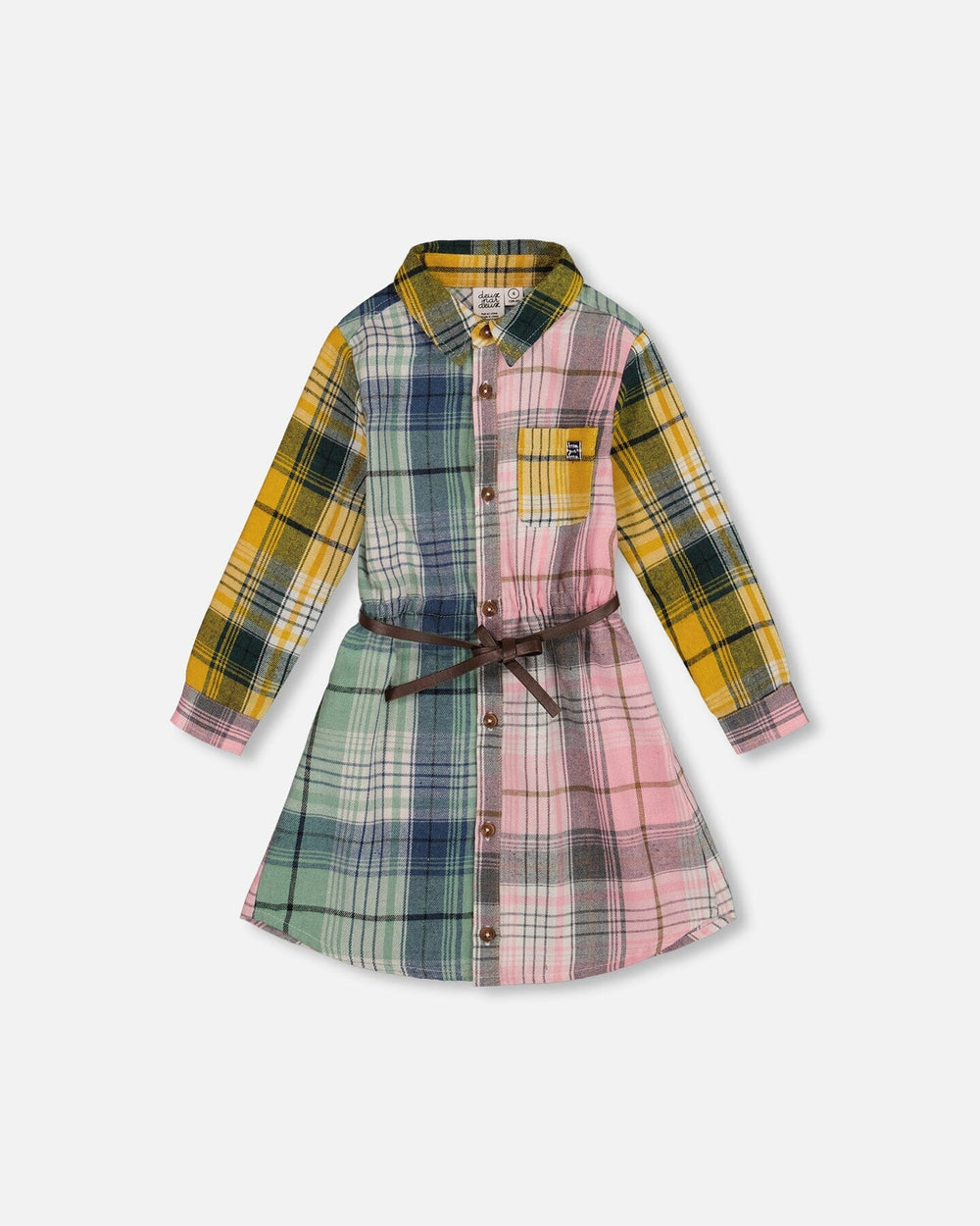 Shirt Dress With Belt Green Pink And Yellow — Deux par Deux
