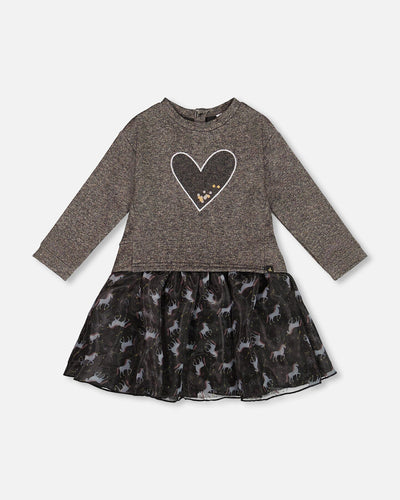 Robe Bicolore Noire Avec Jupe En Mesh Et Cœur