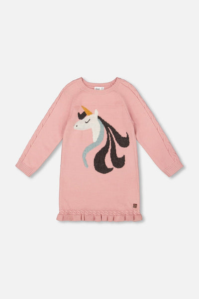 Knitted Dress Dusty Pink With Unicorn Intarsia
