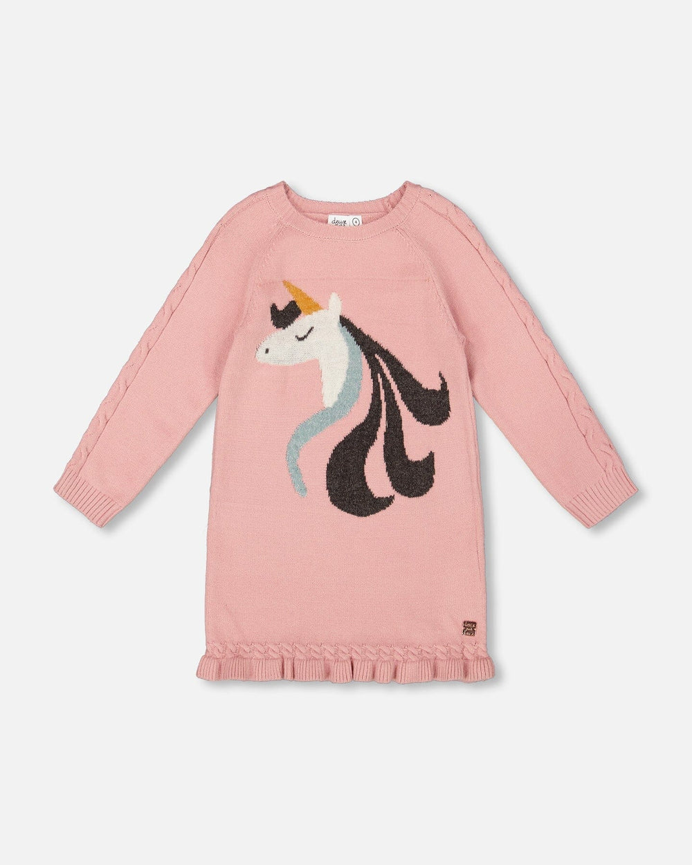 Robe en maille rose poudré avec intarsia licorne