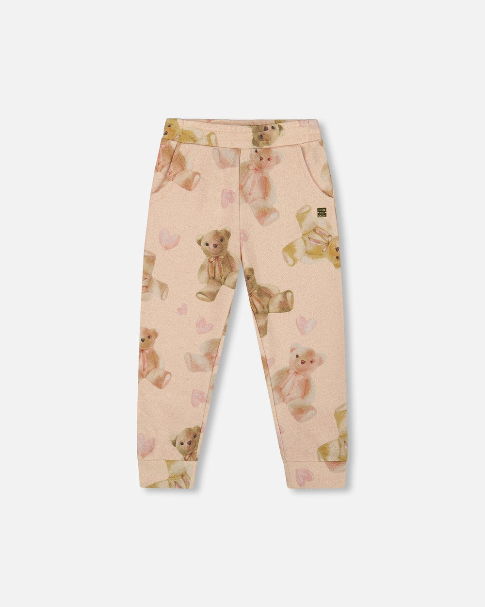 Pantalon de jogging en molleton français scintillant, motif ours en peluche beige