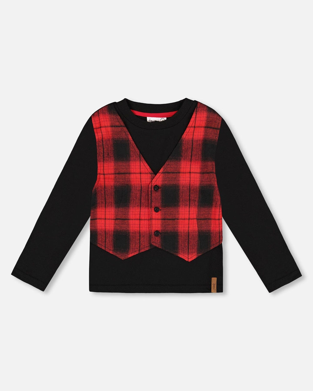 T-Shirt avec Gilet à Carreaux Rouge et Noir