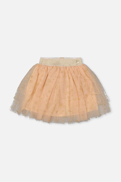 Multi Layer Glittering Mesh Skirt Beige