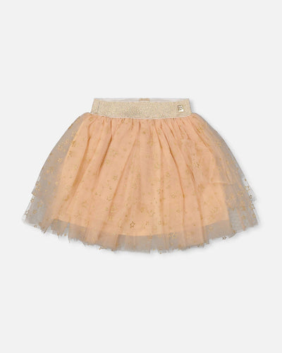 Jupe multicouche en maille scintillante beige