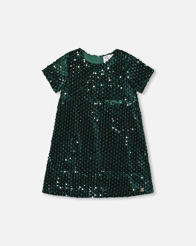 Robe courte en velours manches courtes vert forêt