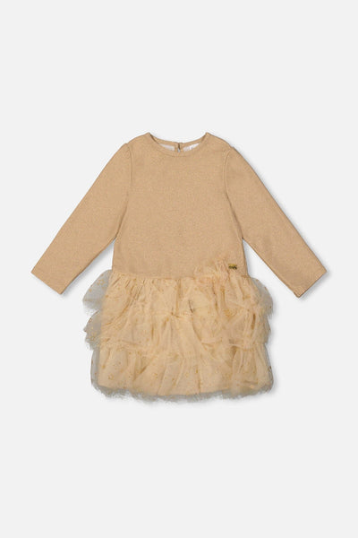 Glittering Mesh Skirt Party Dress Beige
