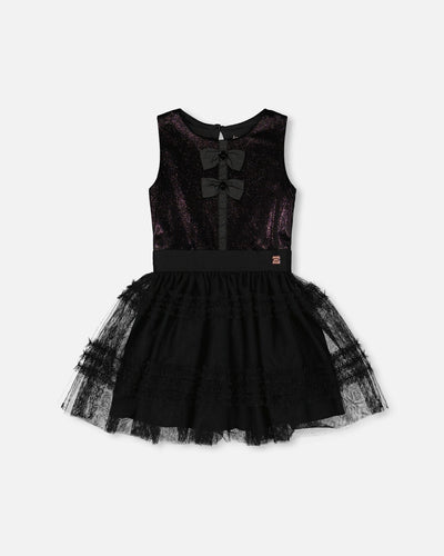 Sleeveless Bi-Material Velour And Mesh Dress Black