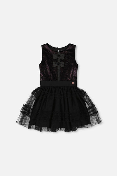 Sleeveless Bi-Material Velour And Mesh Dress Black