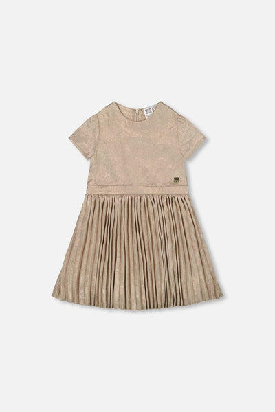 Short Sleeve Dress With Pleated Skirt Light Caramel