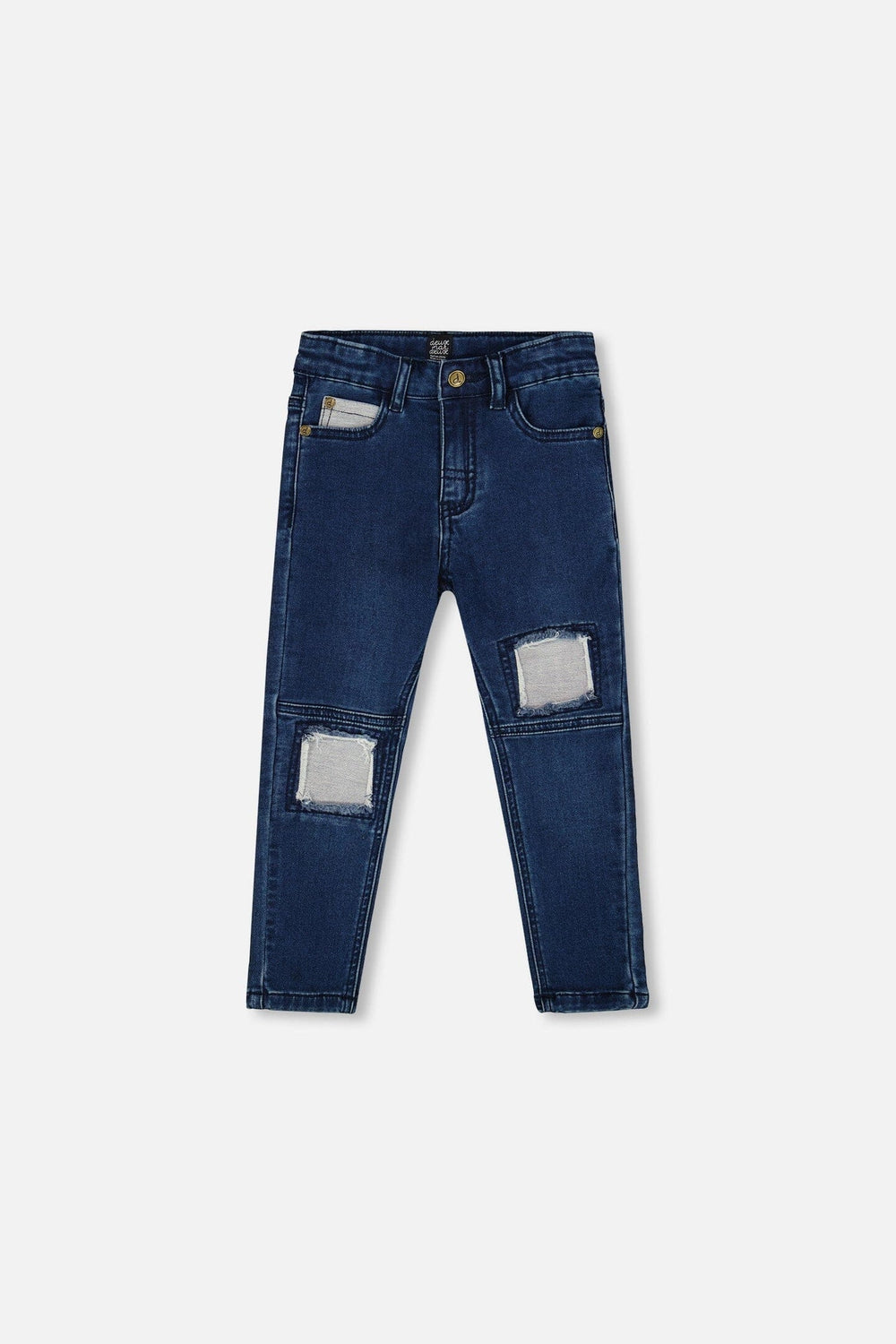 French Terry Blue Denim Pants With Contrasting Patch
