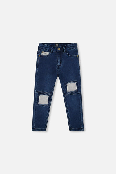 Pantalon en molleton bleu denim avec empiècement contrastant
