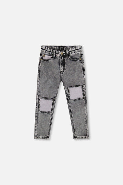 Pantalon en denim noir en molleton avec empiècement contrastant