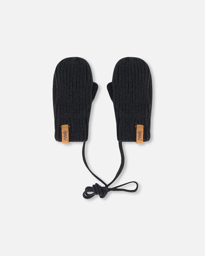 Baby Knit Mittens With String Black
