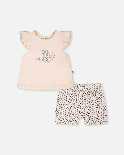 Ensemble haut et short en jersey de coton bio imprimé pêche et animaux