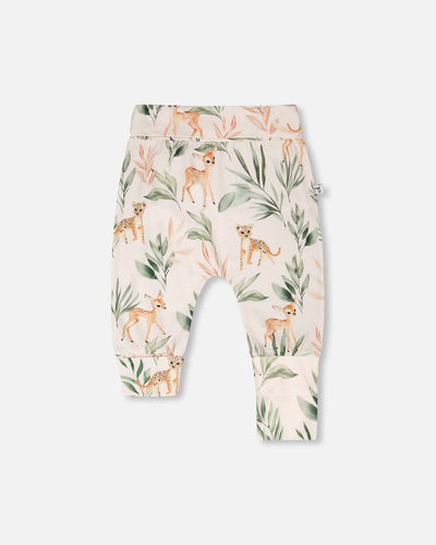 Pantalon évolutif en jersey de coton biologique imprimé biches pêche
