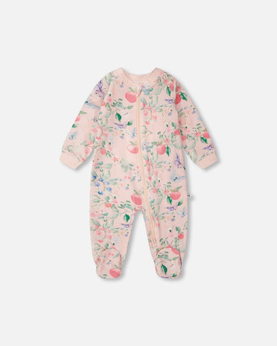 Pyjama Une-Pièce en Jersey de Coton Biologique Rose Imprimé Baies