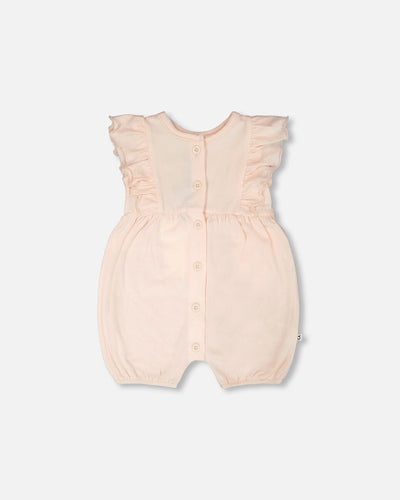 Organic Cotton Jersey Romper With Frills Peach