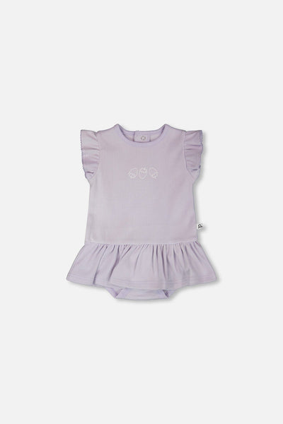 Cotton Rib Jersey Romper With Frill Lilac