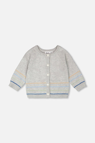 Cotton Knit Striped Button Front Cardigan Light Heather Grey
