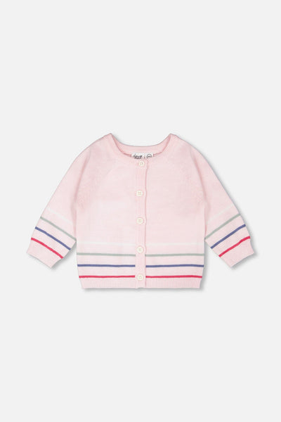 Cotton Knit Striped Button Front Cardigan Light Pink