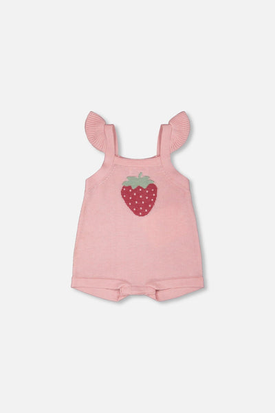 Knit Strawberry Romper Light Pink