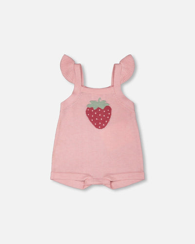 Knit Strawberry Romper Light Pink